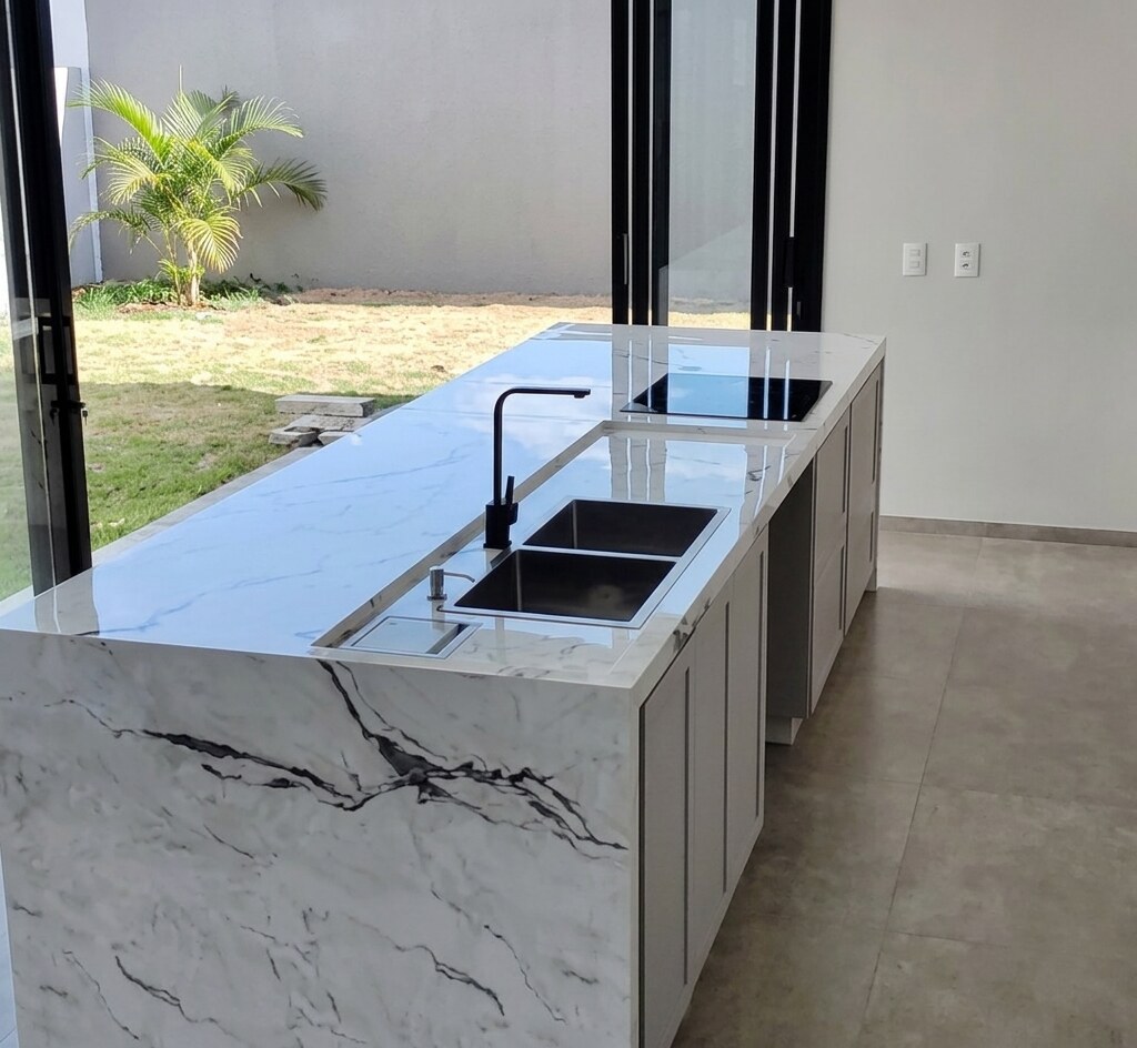 Ilha Gourmet em Mármore Calacatta